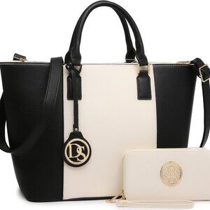 Leather Satchel Purse Handbag Large Tote Matching Wallet Women's Fashion